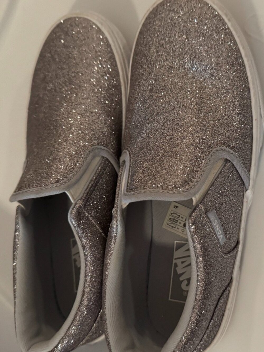Vans Girls' Missy Silver Glitter Slip-On Sneakers, S:Girls' 3, Excellent Shape - Picture 6 of 8